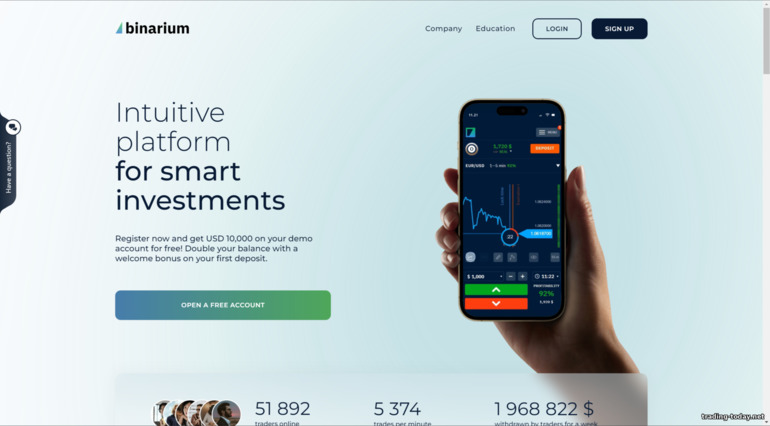 Official website of the broker Binarium