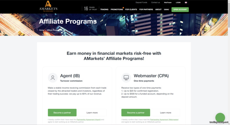 official website of the AMarkets affiliate program