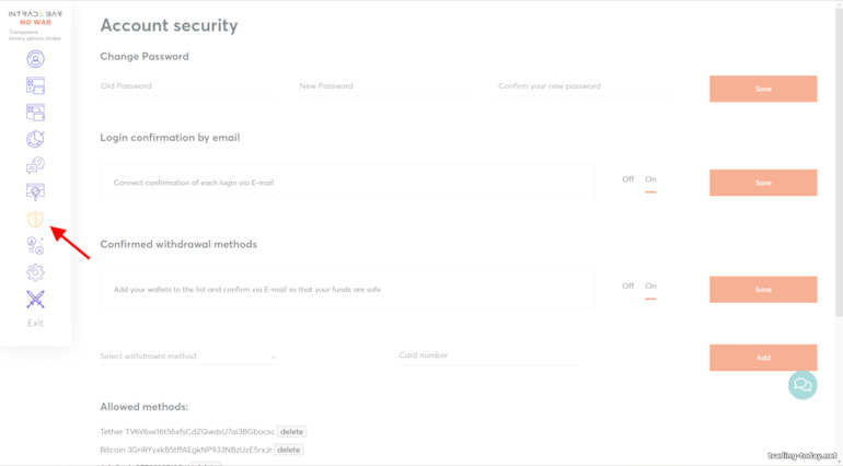 Security settings for the Intrade bar broker
