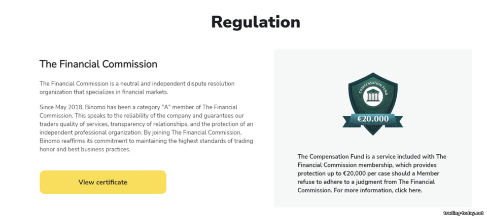 international financial commission of broker Binomo