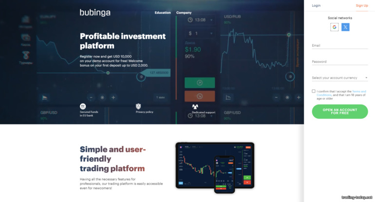 official website of binary options broker Bubinga