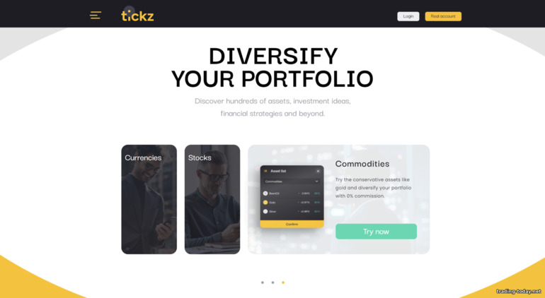 a large selection of assets for trading at the Tickz broker