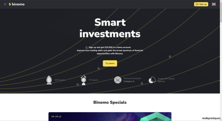 official website of the broker Binomo