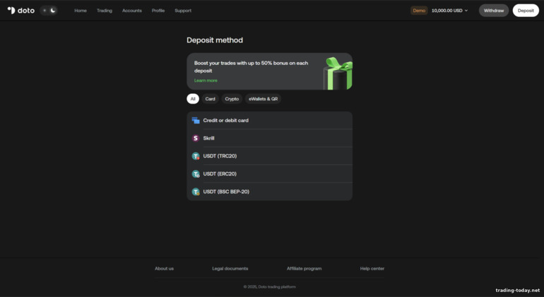 Funding your Doto trading account Funding your Doto trading account
