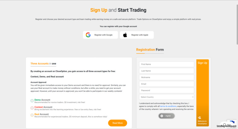 Close Option Trading Account Registration