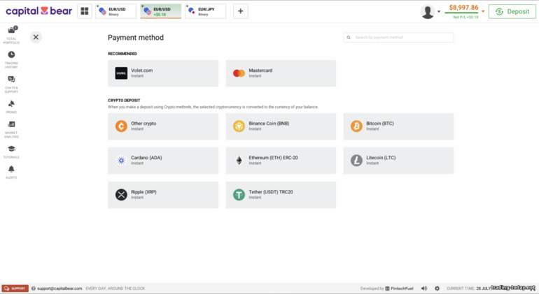 Capital Bear account funding methods