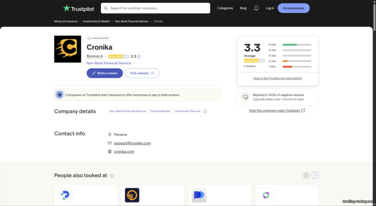 Cronika Broker Trustpilot Rating