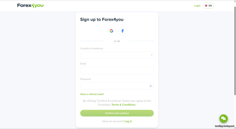 Forex4you Account Registration Form