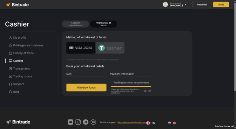 BinTrade broker withdrawal methods