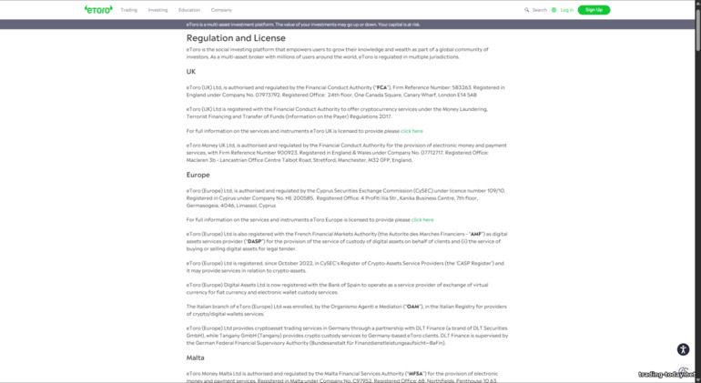 eToro broker regulation and licenses