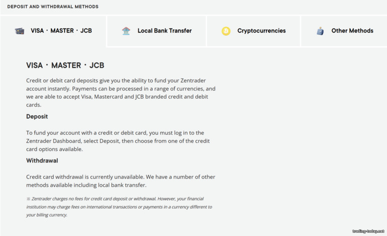 Deposit and Withdrawal Methods on ZenTrader