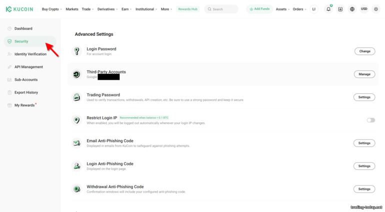 KuCoin Account Security Settings