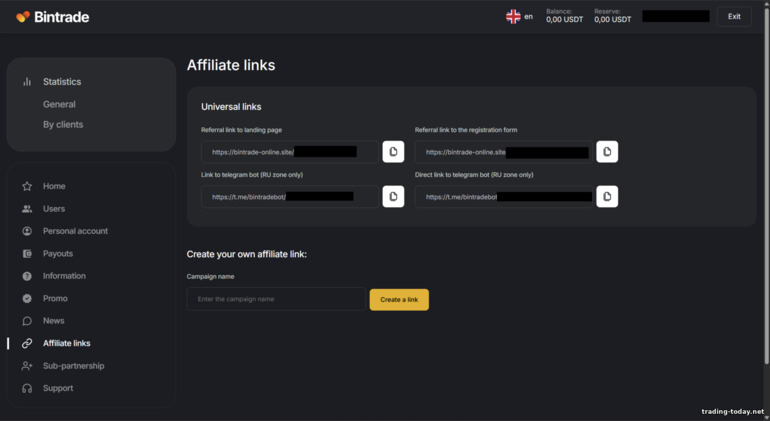BinTrade sub-affiliate program terms