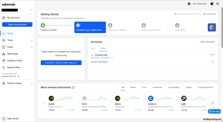 Admirals broker trading account