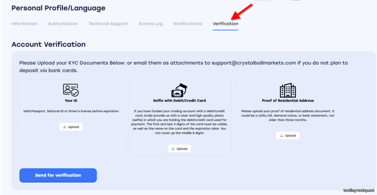 Crystal Ball Markets Trading Account Verification