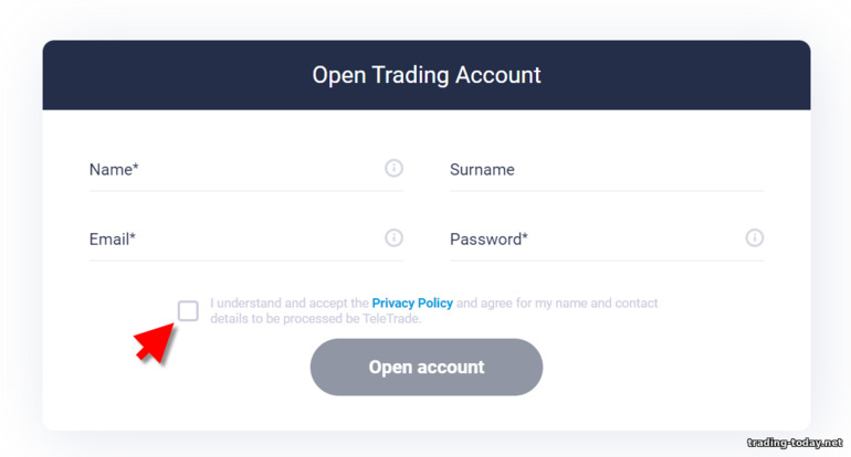 TeleTrade Trading Account Registration Form