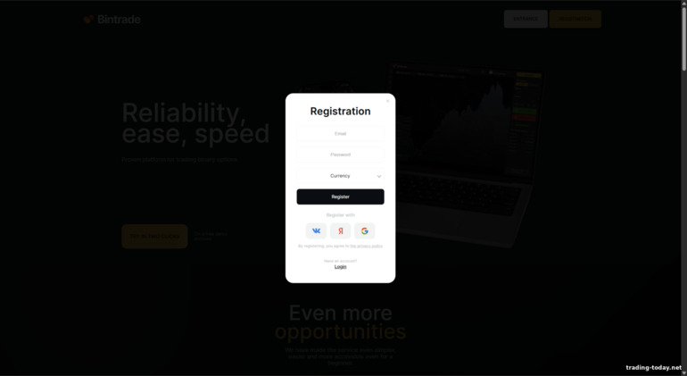 BinTrade broker account registration