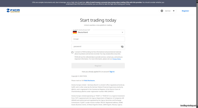FXCM Account Sign-Up Form