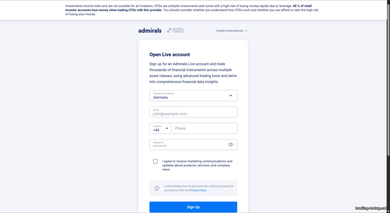 Admirals broker account registration