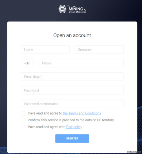 IQ Mining Account Registration Form