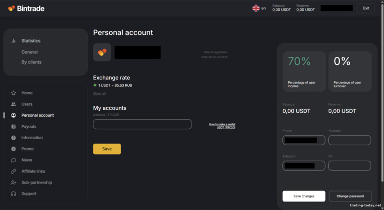 BinTrade affiliate RevShare terms