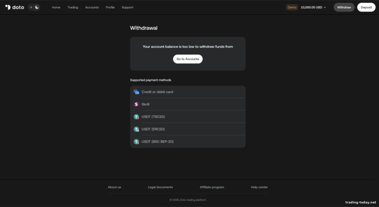 Withdrawal methods at Doto broker Withdrawal methods at Doto broker